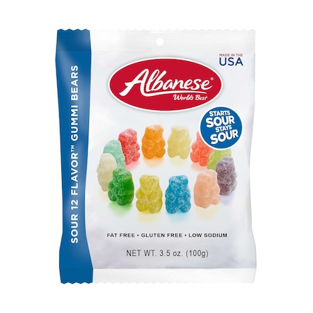Albanese World's Best 12 Flavor Sour Gummi Bears 3.5 oz. Bag, PK12 -  ALBANESE WORLDS BEST, 53455
